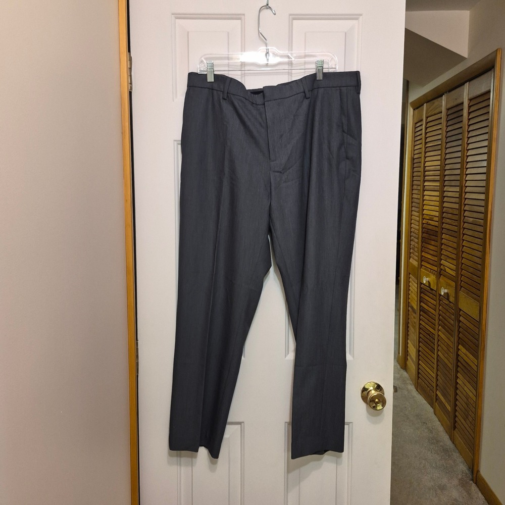 Savane Mens Charcoal Gray Flat Front Dress Pants Slacks 37x29 Straight Leg